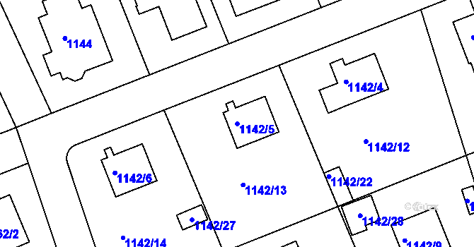 Parcela st. 1142/5 v KÚ Modřany, Katastrální mapa