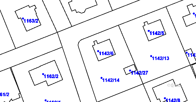 Parcela st. 1142/6 v KÚ Modřany, Katastrální mapa