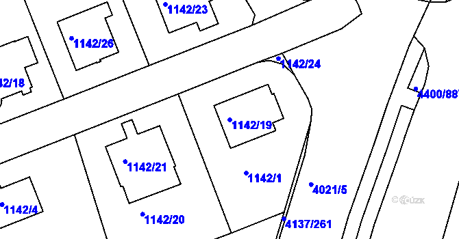 Parcela st. 1142/19 v KÚ Modřany, Katastrální mapa