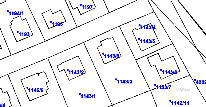 Parcela st. 1143/6 v KÚ Modřany, Katastrální mapa