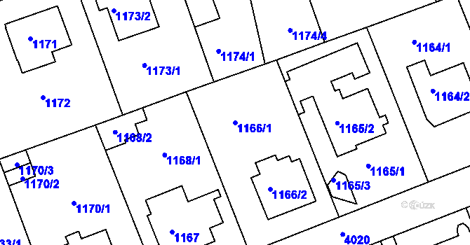 Parcela st. 1166/1 v KÚ Modřany, Katastrální mapa