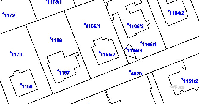 Parcela st. 1166/2 v KÚ Modřany, Katastrální mapa
