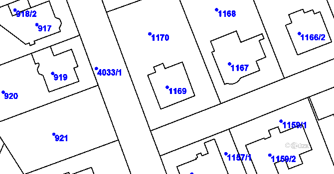 Parcela st. 1169 v KÚ Modřany, Katastrální mapa
