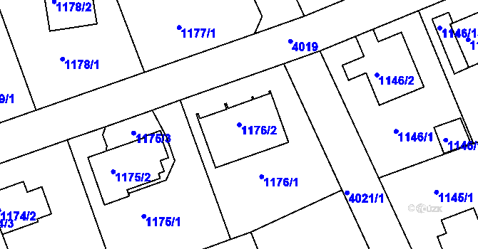 Parcela st. 1176/2 v KÚ Modřany, Katastrální mapa