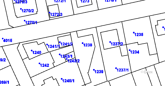 Parcela st. 1238 v KÚ Modřany, Katastrální mapa