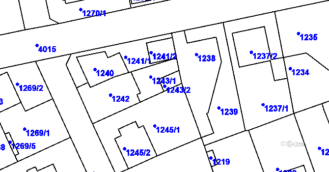 Parcela st. 1243/2 v KÚ Modřany, Katastrální mapa