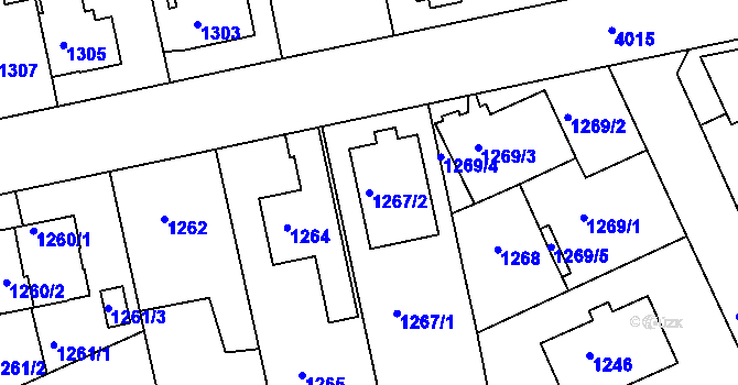 Parcela st. 1267/2 v KÚ Modřany, Katastrální mapa