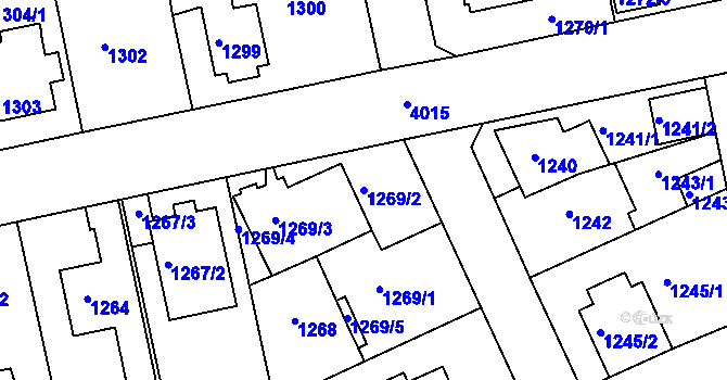 Parcela st. 1269/2 v KÚ Modřany, Katastrální mapa