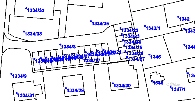Parcela st. 1334/20 v KÚ Modřany, Katastrální mapa