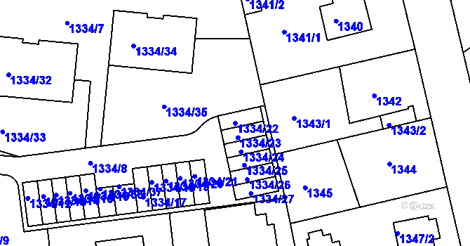 Parcela st. 1334/22 v KÚ Modřany, Katastrální mapa
