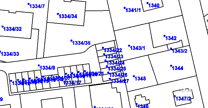Parcela st. 1334/23 v KÚ Modřany, Katastrální mapa