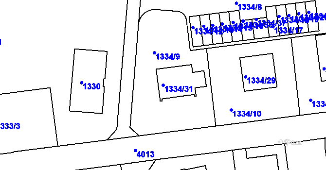Parcela st. 1334/31 v KÚ Modřany, Katastrální mapa