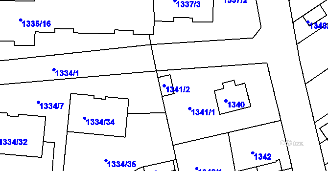 Parcela st. 1341/2 v KÚ Modřany, Katastrální mapa