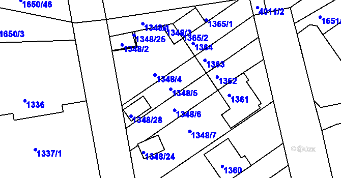 Parcela st. 1348/5 v KÚ Modřany, Katastrální mapa