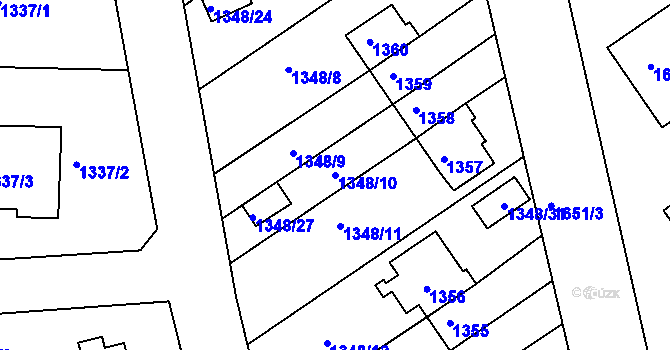 Parcela st. 1348/10 v KÚ Modřany, Katastrální mapa