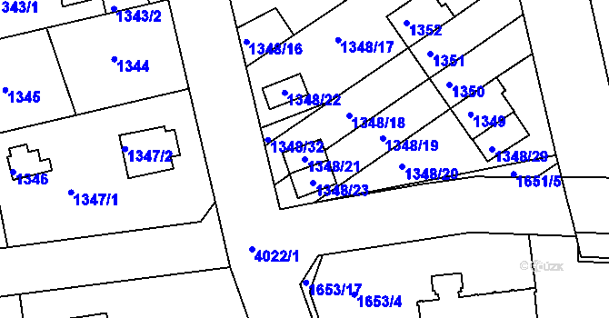 Parcela st. 1348/21 v KÚ Modřany, Katastrální mapa