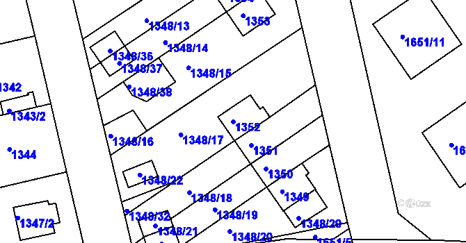 Parcela st. 1352 v KÚ Modřany, Katastrální mapa