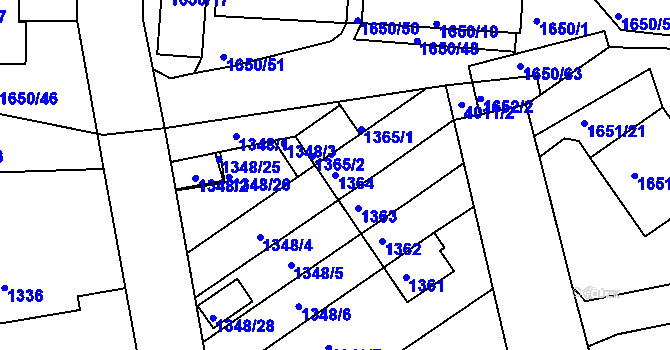 Parcela st. 1364 v KÚ Modřany, Katastrální mapa