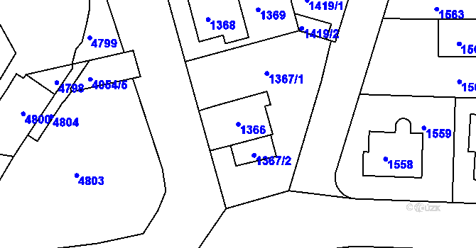 Parcela st. 1366 v KÚ Modřany, Katastrální mapa