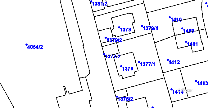 Parcela st. 1377/2 v KÚ Modřany, Katastrální mapa