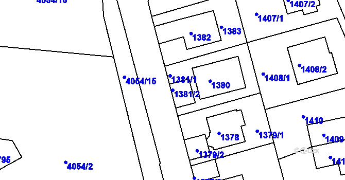 Parcela st. 1381/2 v KÚ Modřany, Katastrální mapa