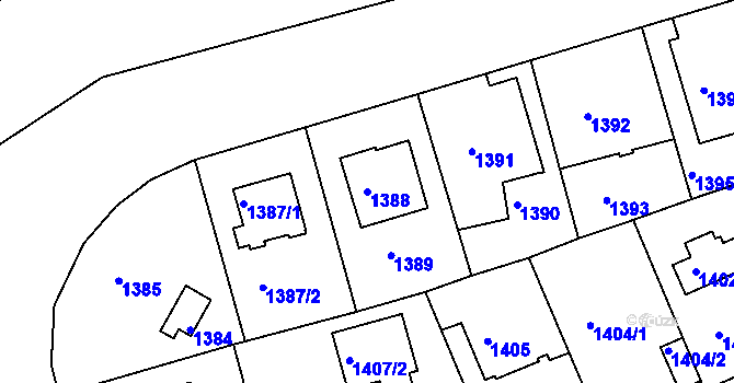 Parcela st. 1388 v KÚ Modřany, Katastrální mapa