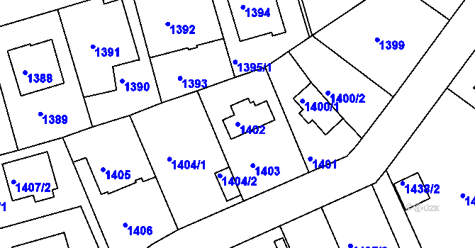Parcela st. 1402 v KÚ Modřany, Katastrální mapa