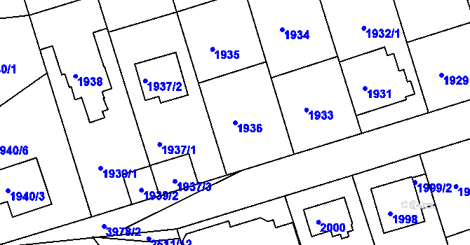 Parcela st. 1936 v KÚ Modřany, Katastrální mapa