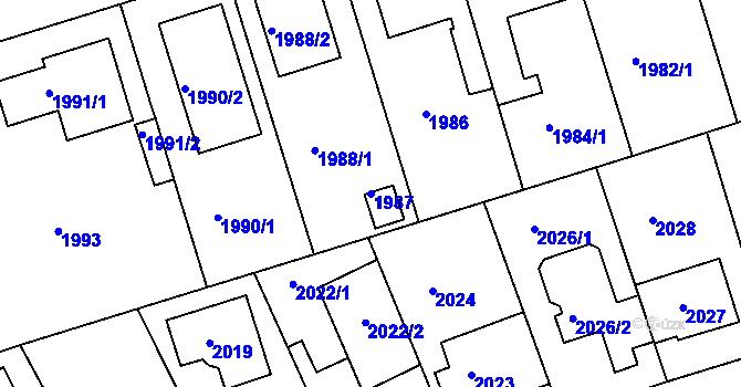 Parcela st. 1987 v KÚ Modřany, Katastrální mapa