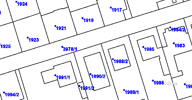 Parcela st. 1990/2 v KÚ Modřany, Katastrální mapa