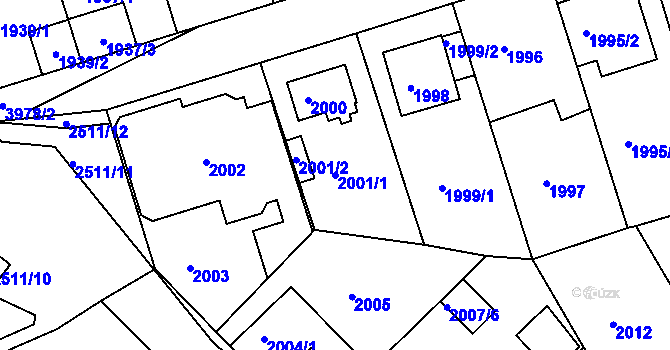 Parcela st. 2001/1 v KÚ Modřany, Katastrální mapa