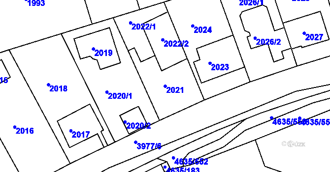 Parcela st. 2021 v KÚ Modřany, Katastrální mapa