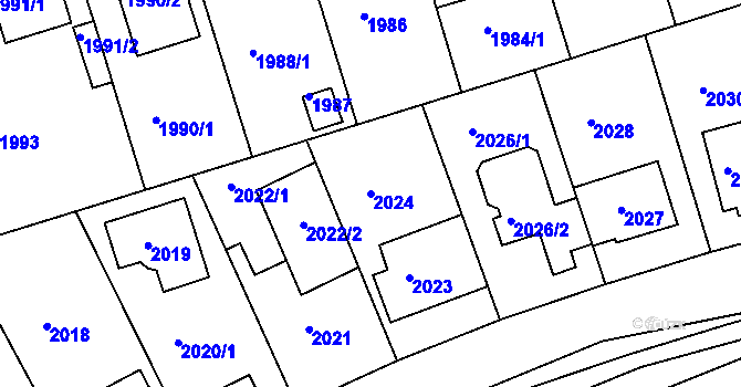 Parcela st. 2024 v KÚ Modřany, Katastrální mapa
