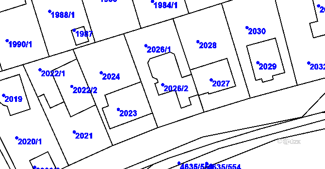 Parcela st. 2026/2 v KÚ Modřany, Katastrální mapa