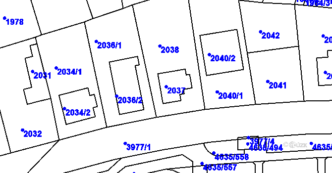 Parcela st. 2037 v KÚ Modřany, Katastrální mapa