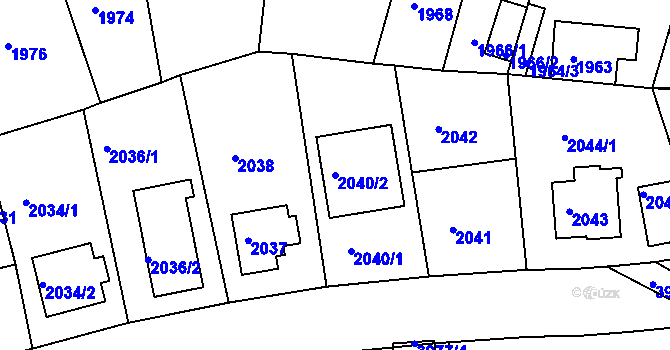Parcela st. 2040/2 v KÚ Modřany, Katastrální mapa