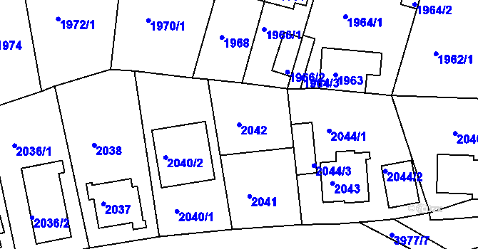 Parcela st. 2042 v KÚ Modřany, Katastrální mapa