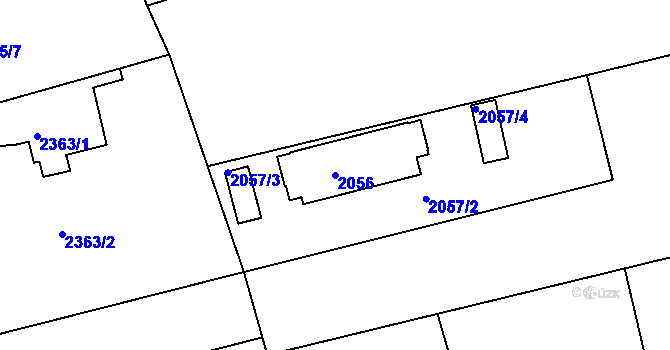Parcela st. 2056 v KÚ Modřany, Katastrální mapa