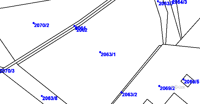 Parcela st. 2063/1 v KÚ Modřany, Katastrální mapa