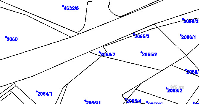 Parcela st. 2064/2 v KÚ Modřany, Katastrální mapa