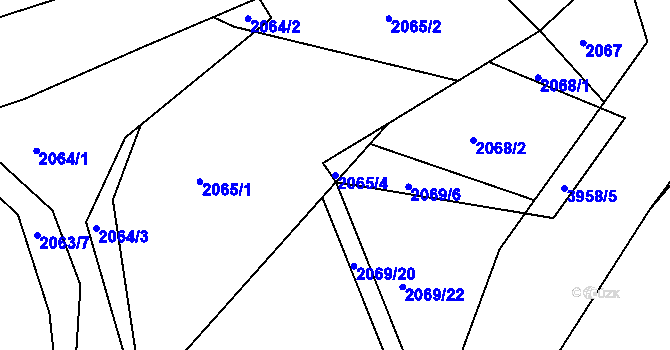 Parcela st. 2065/4 v KÚ Modřany, Katastrální mapa