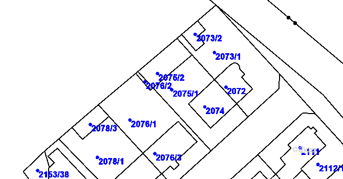 Parcela st. 2075/1 v KÚ Modřany, Katastrální mapa