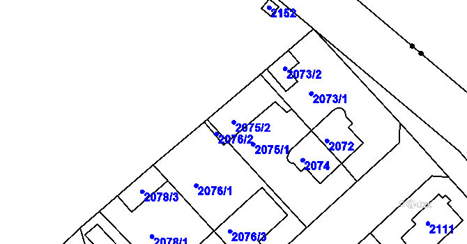 Parcela st. 2075/2 v KÚ Modřany, Katastrální mapa