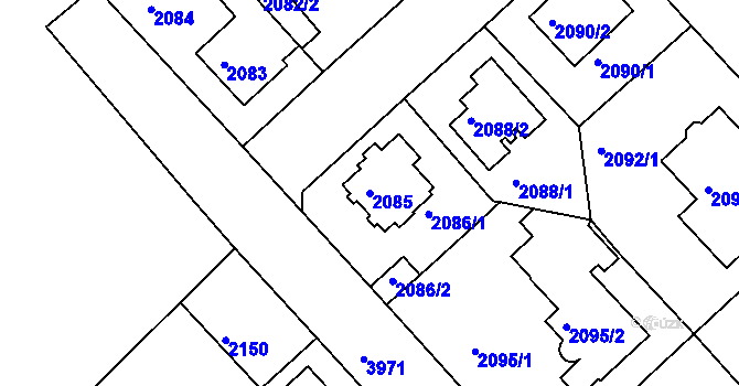 Parcela st. 2085 v KÚ Modřany, Katastrální mapa