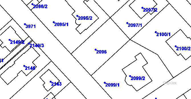 Parcela st. 2096 v KÚ Modřany, Katastrální mapa