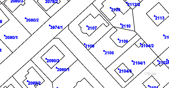 Parcela st. 2108 v KÚ Modřany, Katastrální mapa