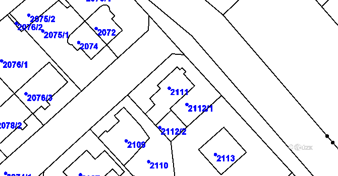 Parcela st. 2111 v KÚ Modřany, Katastrální mapa