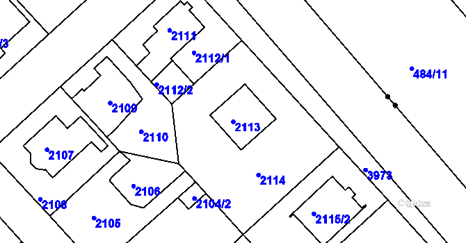 Parcela st. 2113 v KÚ Modřany, Katastrální mapa