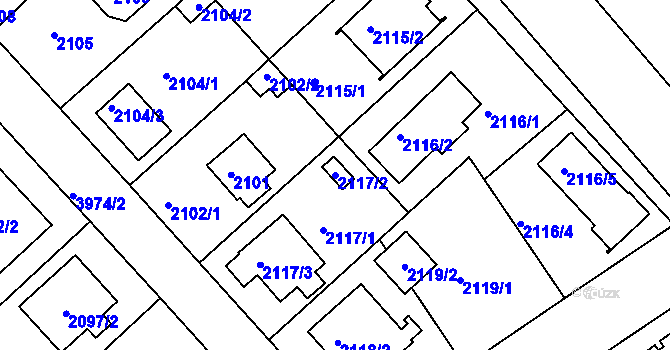 Parcela st. 2117/2 v KÚ Modřany, Katastrální mapa