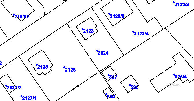 Parcela st. 2124 v KÚ Modřany, Katastrální mapa